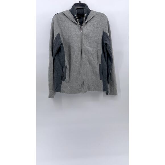 RACHEL ZOE Women's Dark-Light Gray Coloblock Knit Zip-Up Hooded Sweater SZ L - Picture 1 of 11